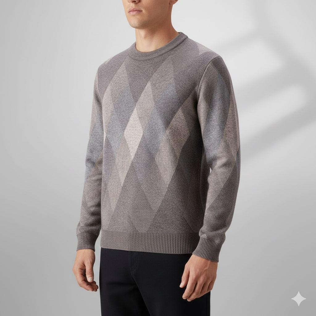Caleb Men’s Knit Sweater – Premium Wool-Blend Argyle Crewneck Pullover