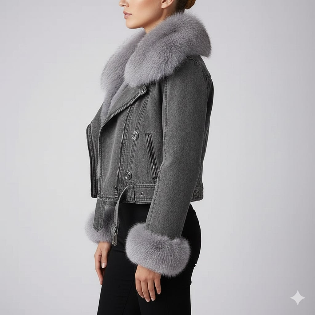 Zara Women's Denim Jacket – Soft Lined Women’s Jacket with Warm Fur Collar & Cuffs