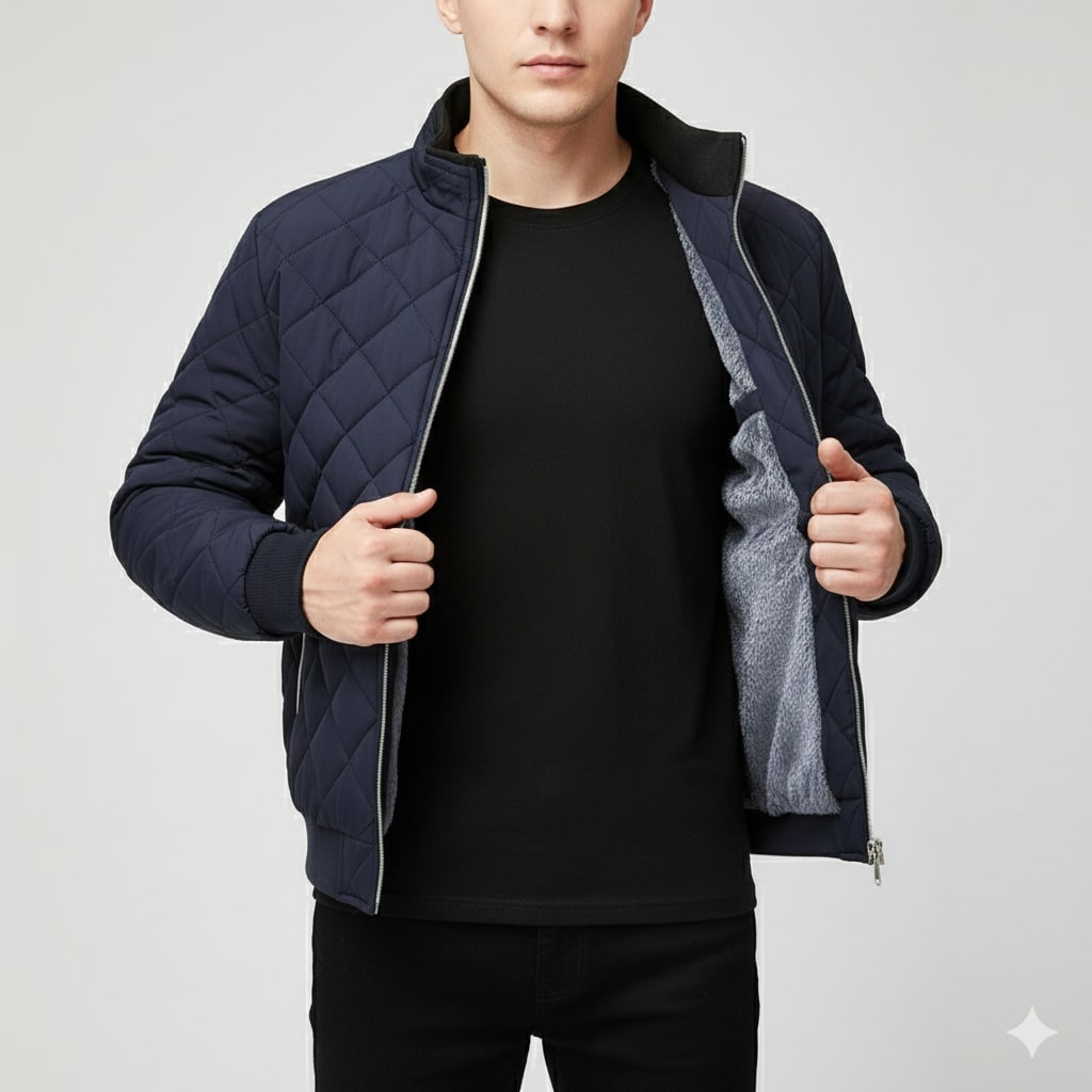 Roel Men’s Quilted Jacket – Diamond Quilted Fleece-Lined Zip-Up Jacket