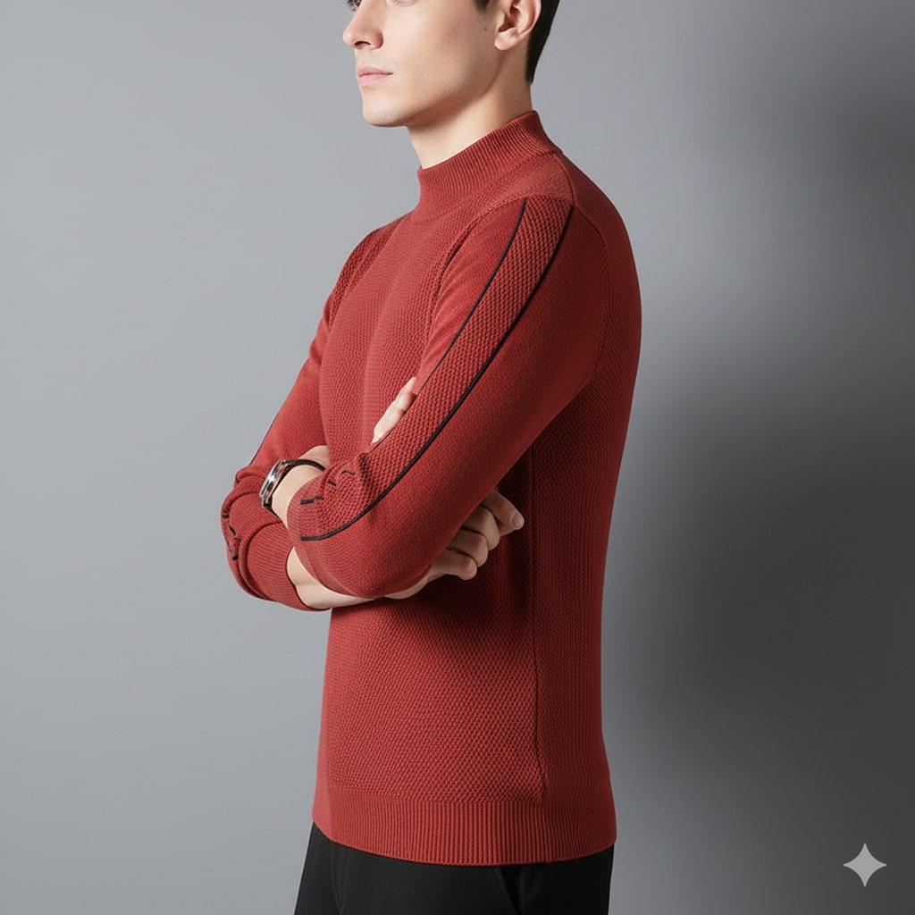 Finn Men’s Knit Sweater – Jacquard Knit Mock-Neck Pullover for Everyday Comfort