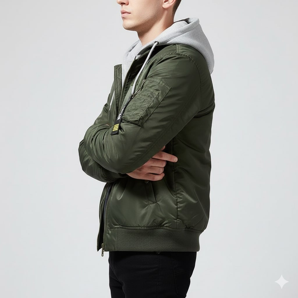 Finn Men’s Hoodie Jacket – Padded Cotton Military-Style Bomber Jacket
