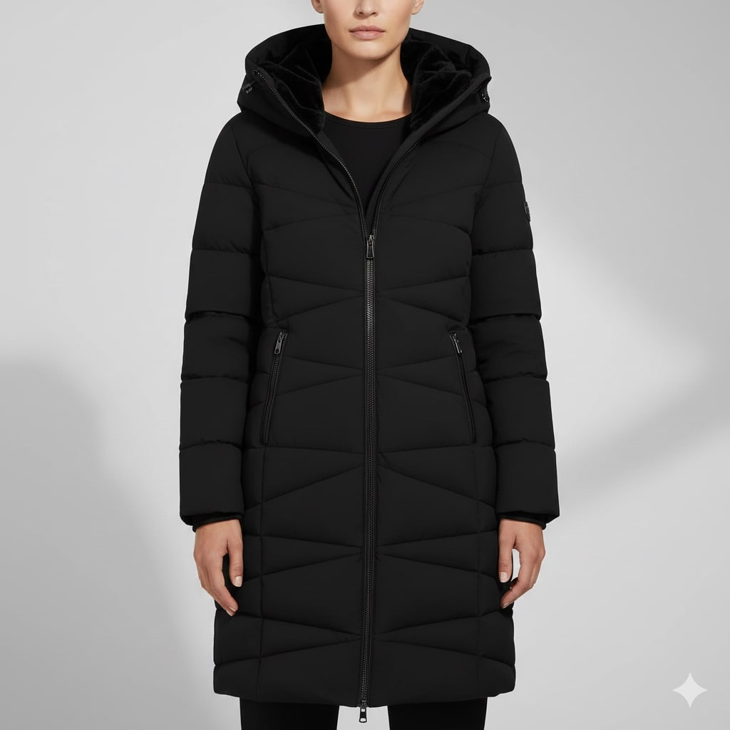 Livia Women’s Long Quilted Coat – Full-Length Warm Winter Jacket with Hood & Plush Lining