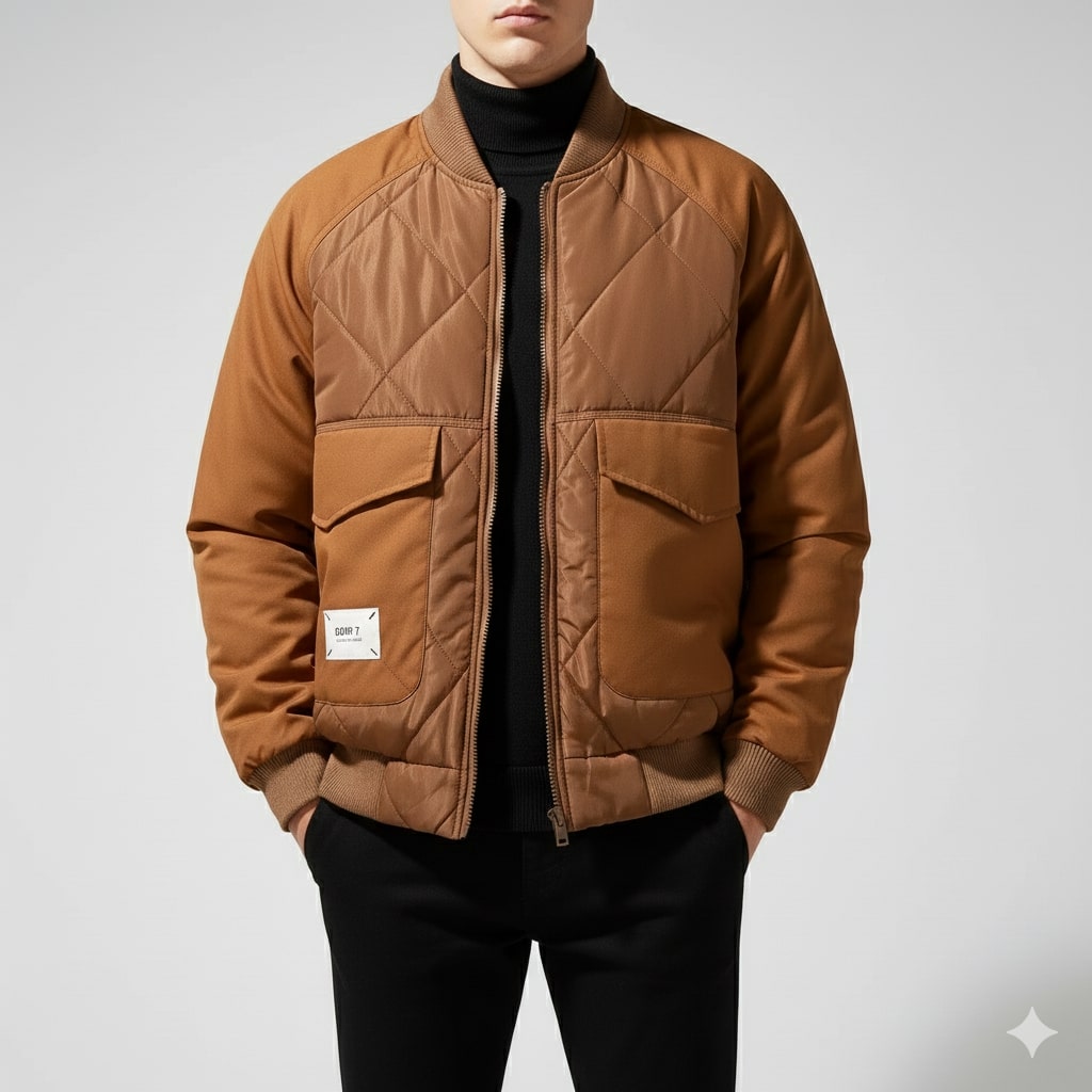 Leon Men’s Quilted Bomber Jacket – Diamond-Quilted Lightweight Jacket