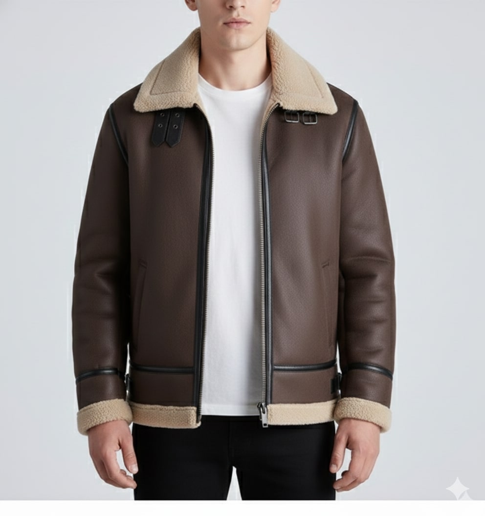 Daan Men's Shearling Jacket – Heavyweight Leather Jacket with Structured Fit
