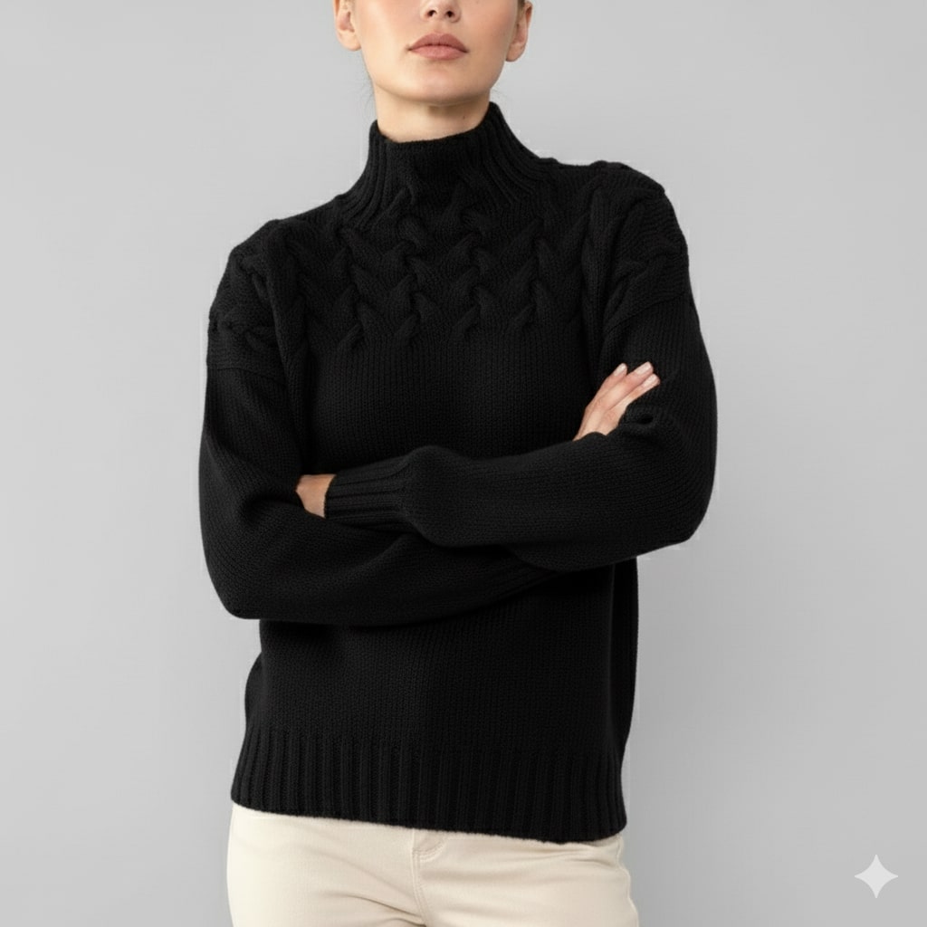 Yara Women’s Knit Jumper – Textured Soft High-Neck Pullover for Autumn