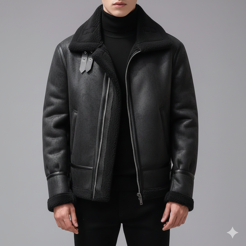 Johan Men’s Leather Jacket – Soft Shearling Lined Zip-Up Jacket