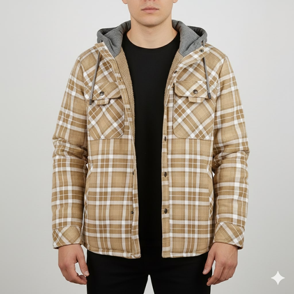 Florent Men’s Hoodie Jacket – Sherpa-Lined Flannel Hoodie for Winter Wear
