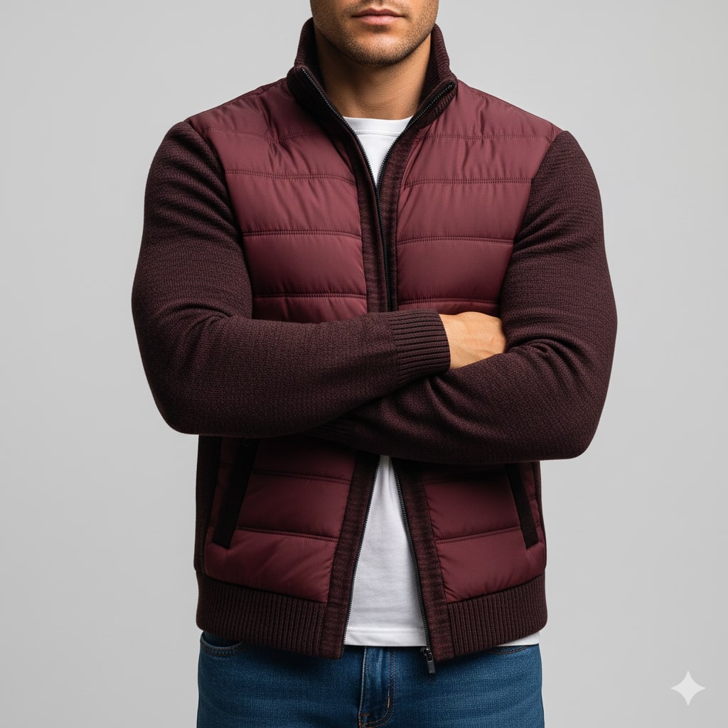 Magnus Men’s Fleece Jacket – Knit Sleeve Hybrid Zip-Up Lightweight Jacket