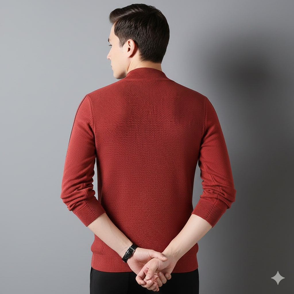 Finn Men’s Knit Sweater – Jacquard Knit Mock-Neck Pullover for Everyday Comfort