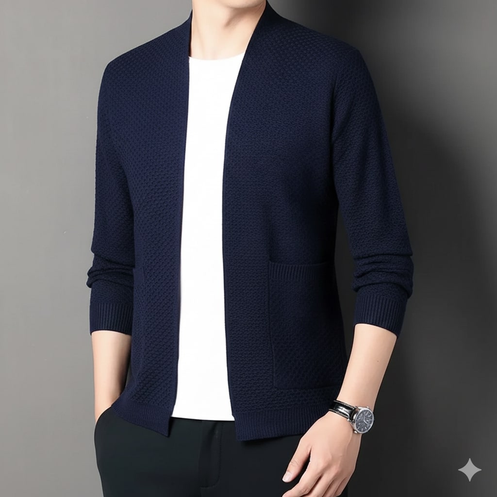 Pablo Men’s Jacquard Knit Cardigan – Soft Touch Embossed Cotton Cardigan