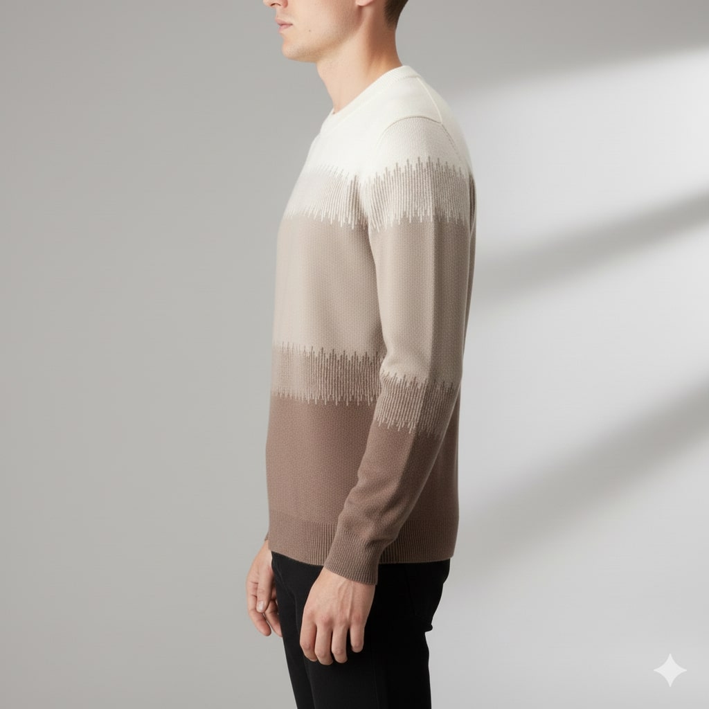 Ibrahim Men’s Wool Sweater – Ultra-Fine Knit with Tonal Gradient & Lightweight Fit Pullover
