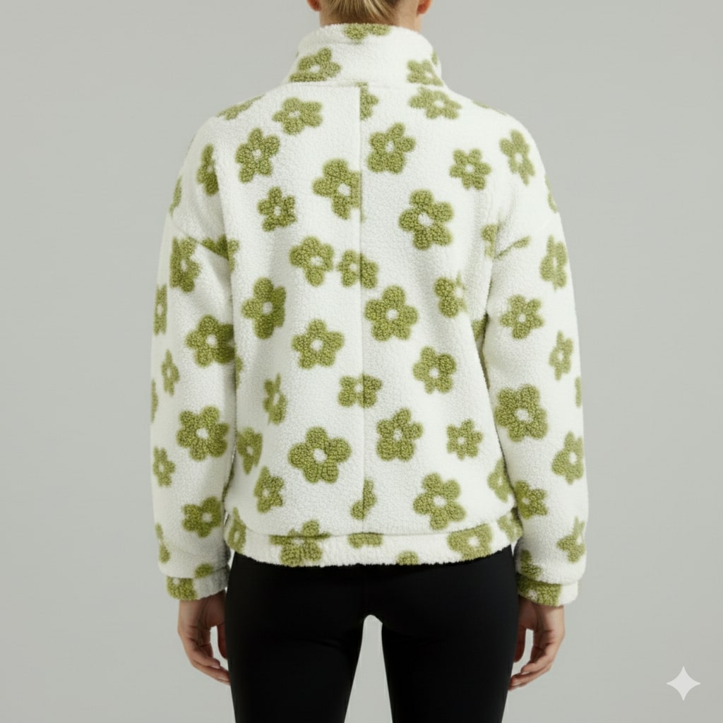 Dahlia Women's Fleece Pullover – Floral Soft Half-Zip Oversized Winter Pullover