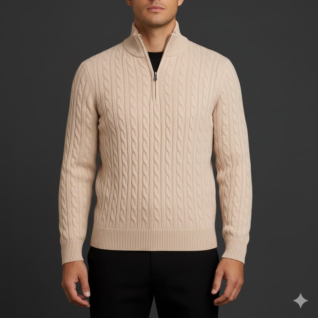 Haris Men’s Quarter-Zip Sweater – Wool-Blend Pullover with Ribbed Collar