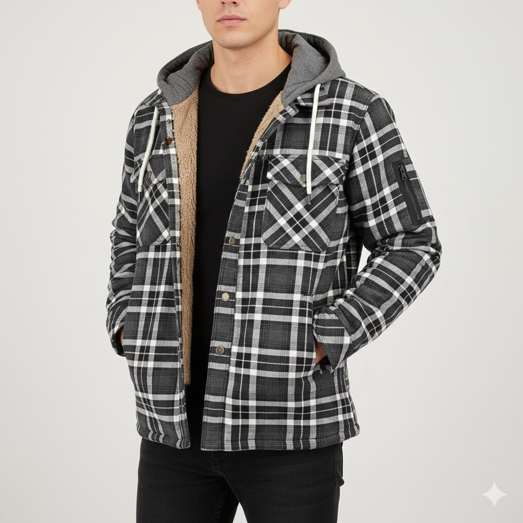 Florent Men’s Hoodie Jacket – Sherpa-Lined Flannel Hoodie for Winter Wear