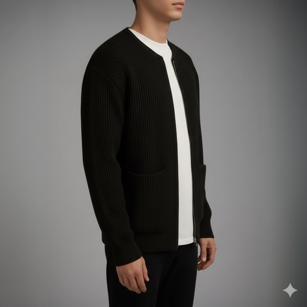 Jayden Men’s Knit Cardigan – Zip Up Sweater with Textured Knit & Patch Pockets