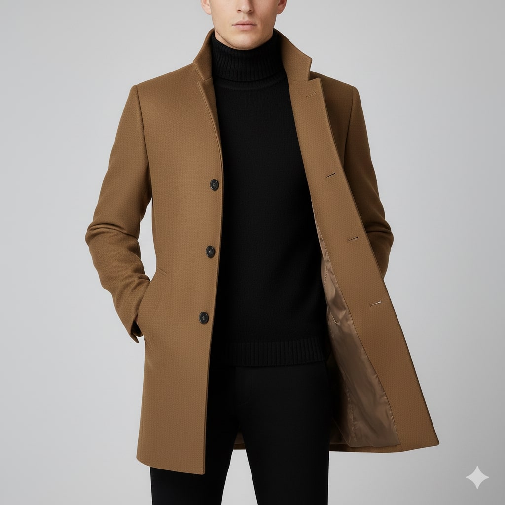 Boris Men’s Wool Coat – Tailored Soft Winter Long Overcoat