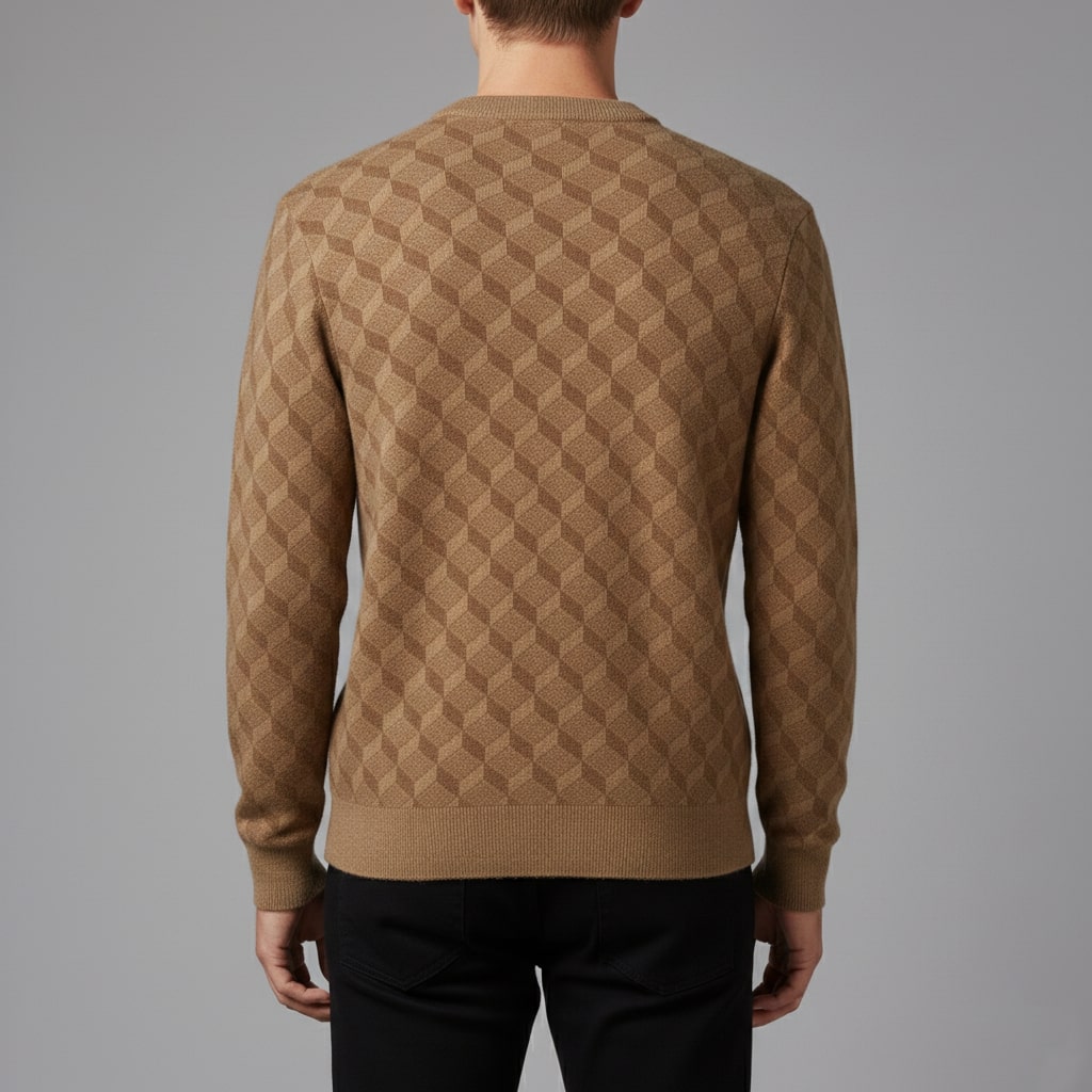 Martin Men’s Knit Sweater – Soft Geometric Pattern with Ribbed Crew Neck Sweater