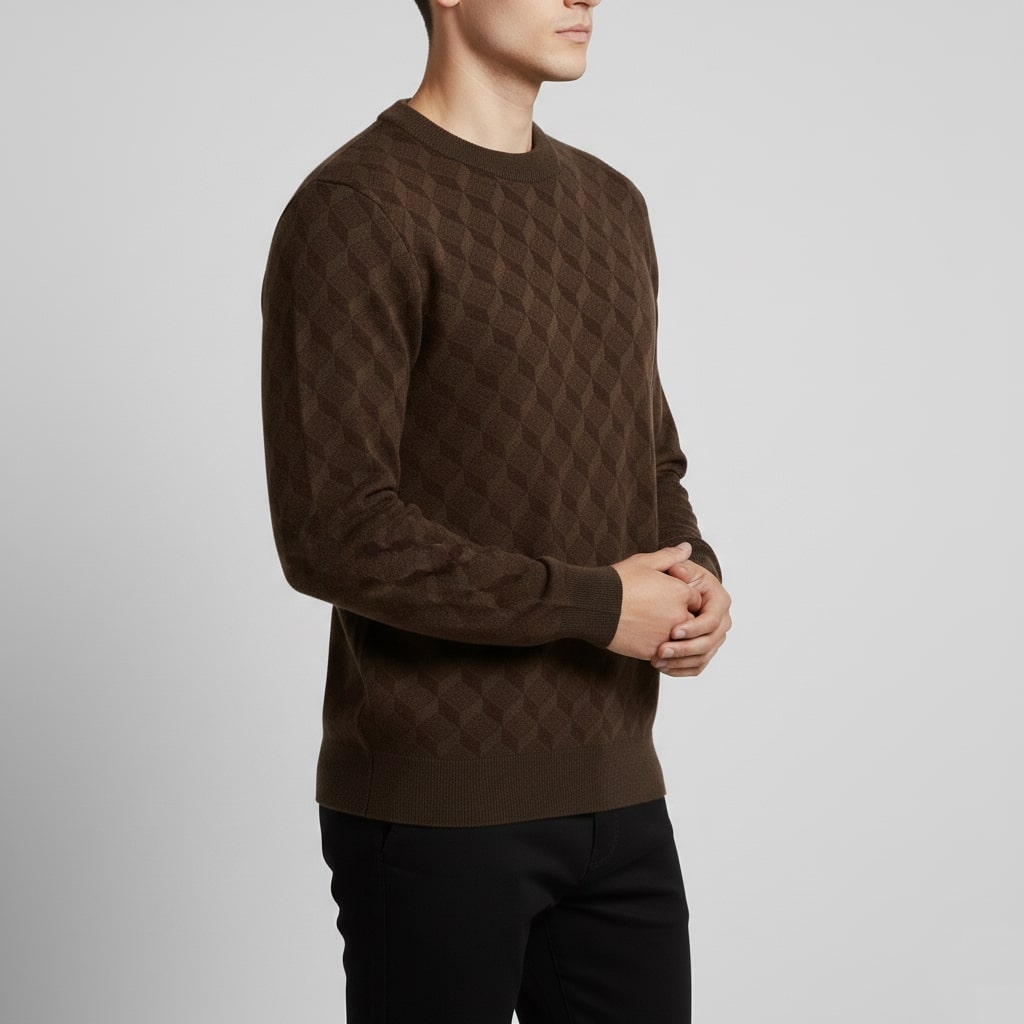 Martin Men’s Knit Sweater – Soft Geometric Pattern with Ribbed Crew Neck Sweater