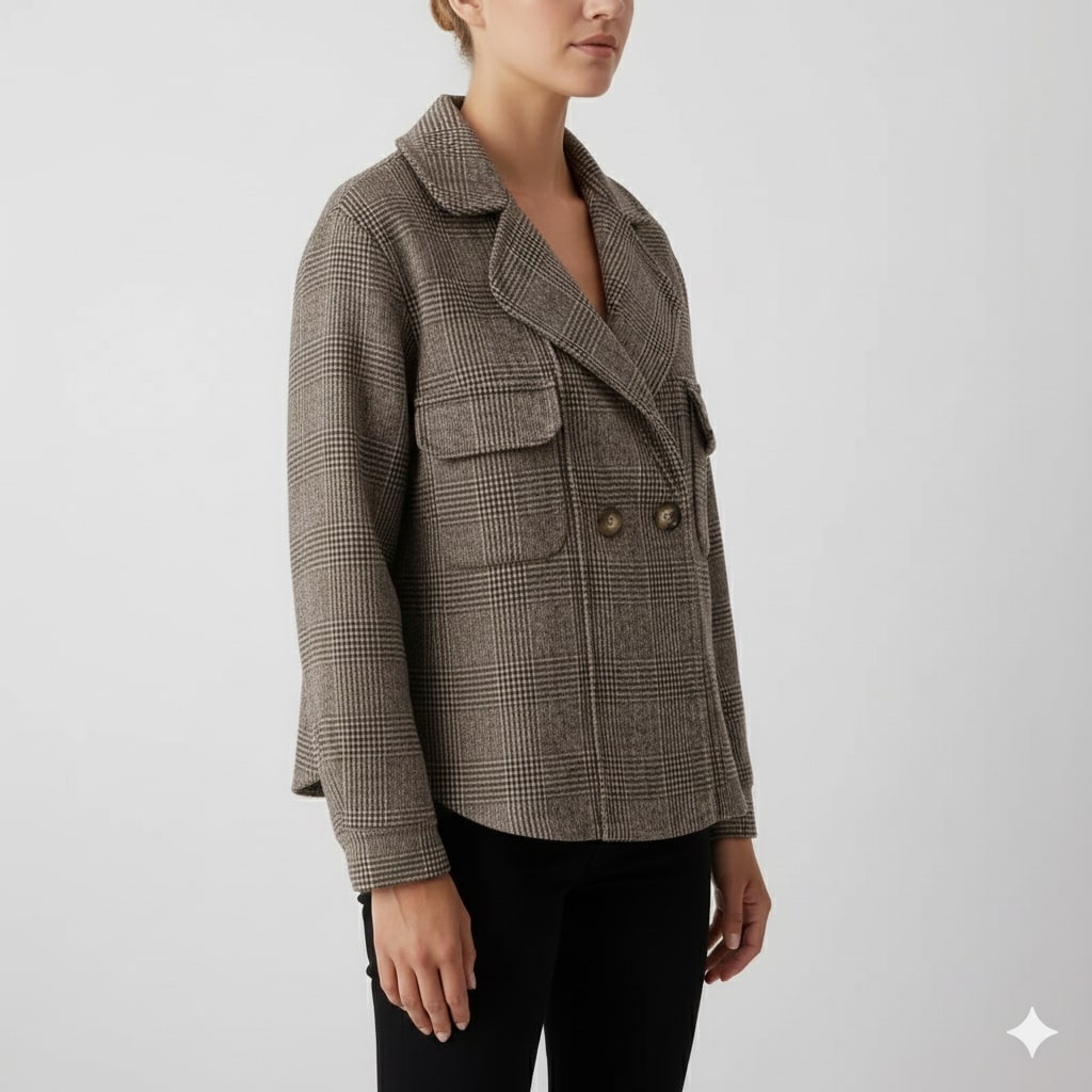 Chloé Women’s Plaid Wool Jacket – Double-Sided Wool with Cropped Jacket