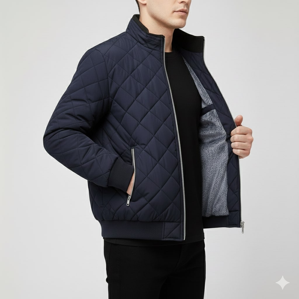 Roel Men’s Quilted Jacket – Diamond Quilted Fleece-Lined Zip-Up Jacket