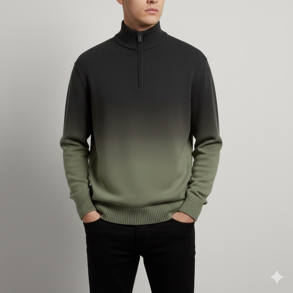 Hugo Men’s Wool Pullover – Gradient Ombre Quarter-Zip Sweater with Tailored Fit