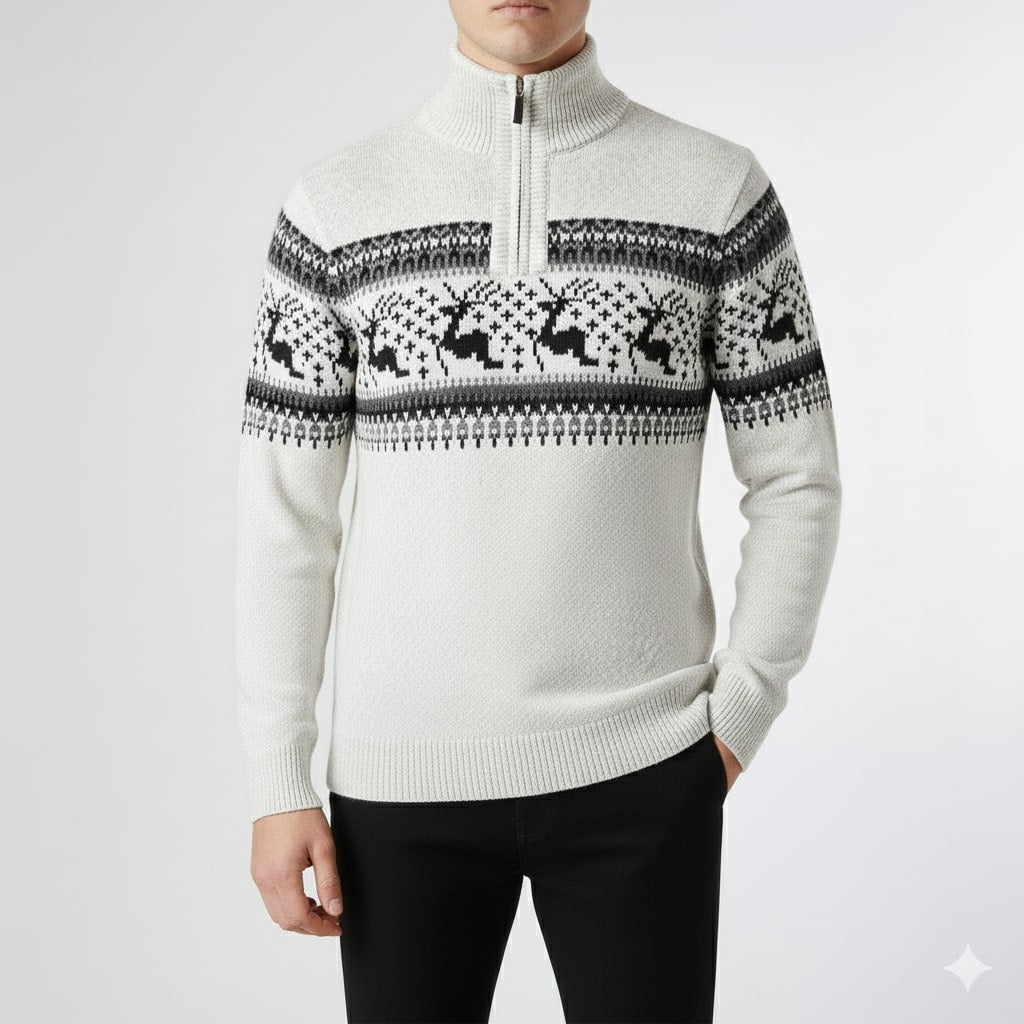 Mehdi Men's Christmas Sweater – Wool Knit Quarter-Zip Pullover