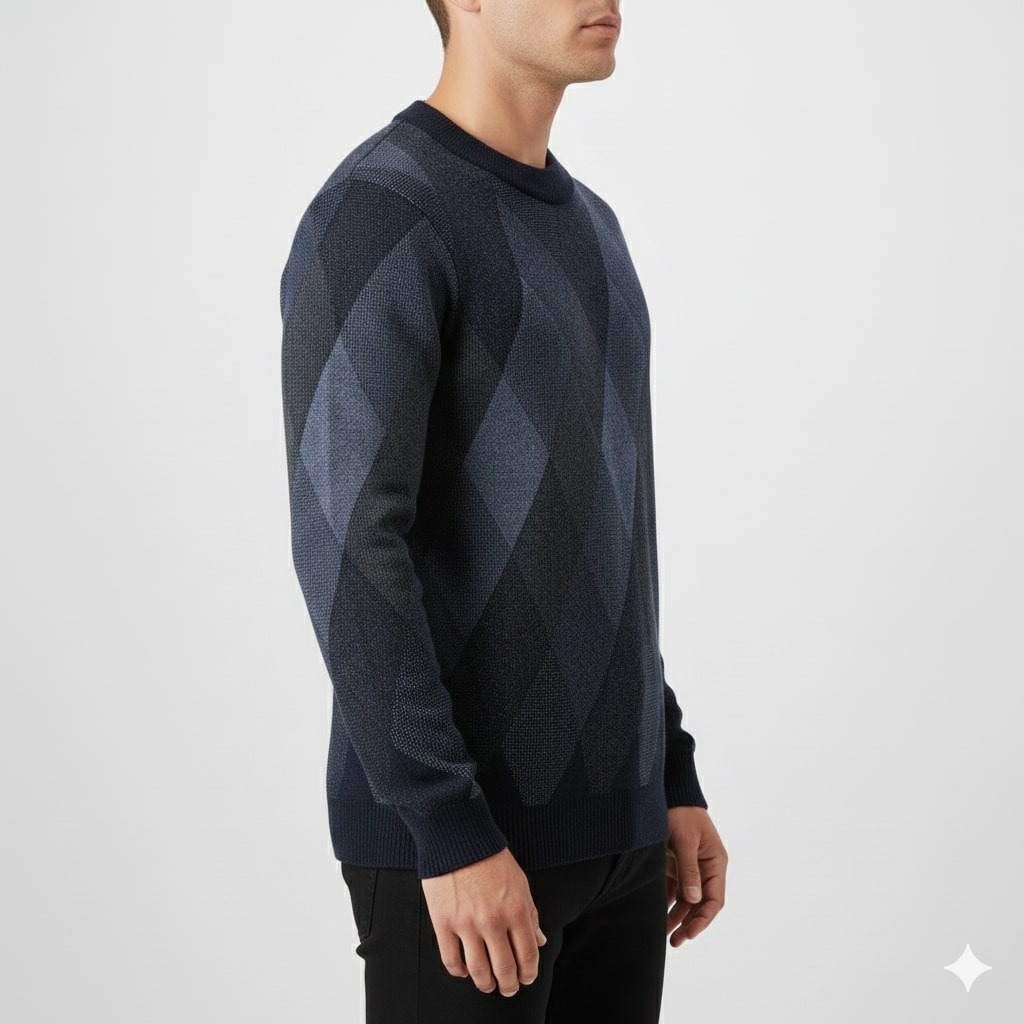 Caleb Men’s Knit Sweater – Premium Wool-Blend Argyle Crewneck Pullover