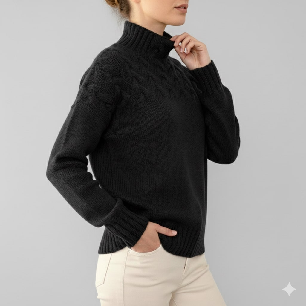 Yara Women’s Knit Jumper – Textured Soft High-Neck Pullover for Autumn