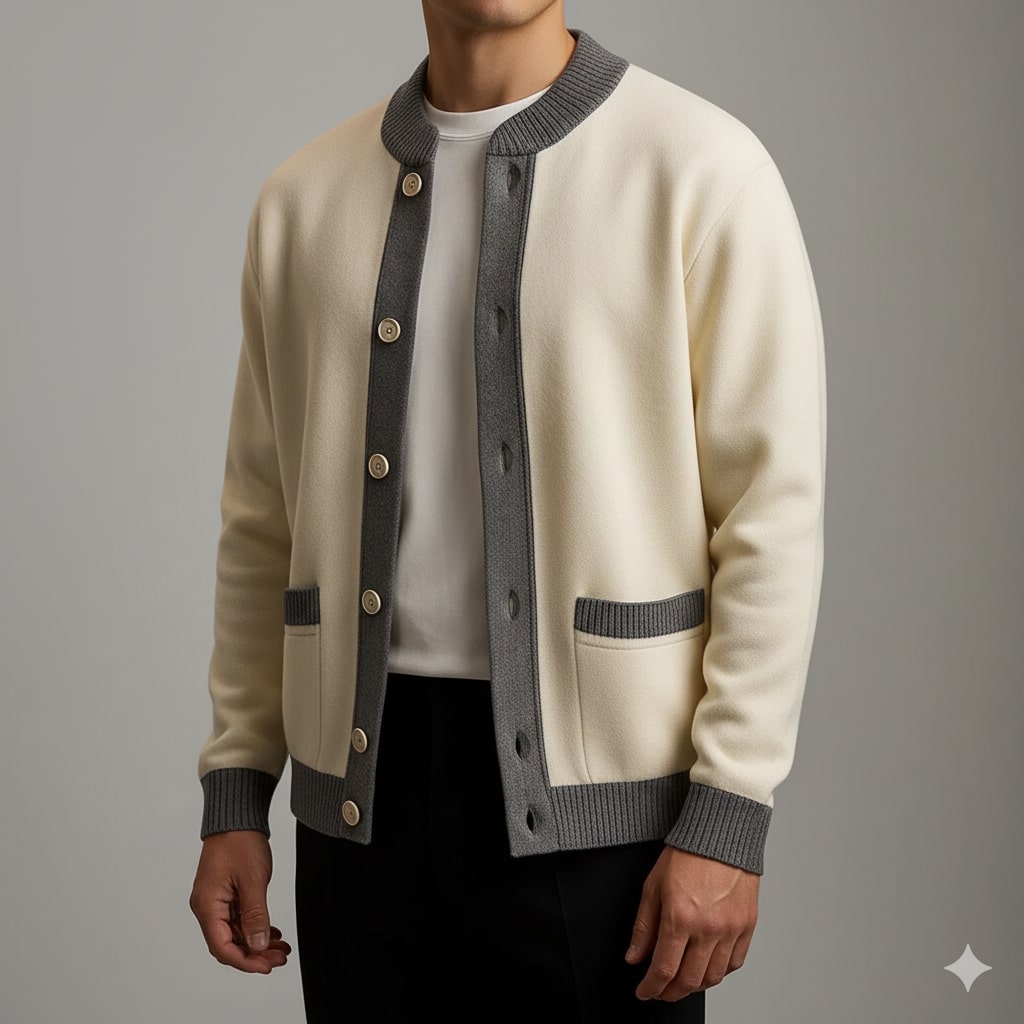Sergey Men’s Cardigan – Two-Tone Button Placket Knitted Cardigan