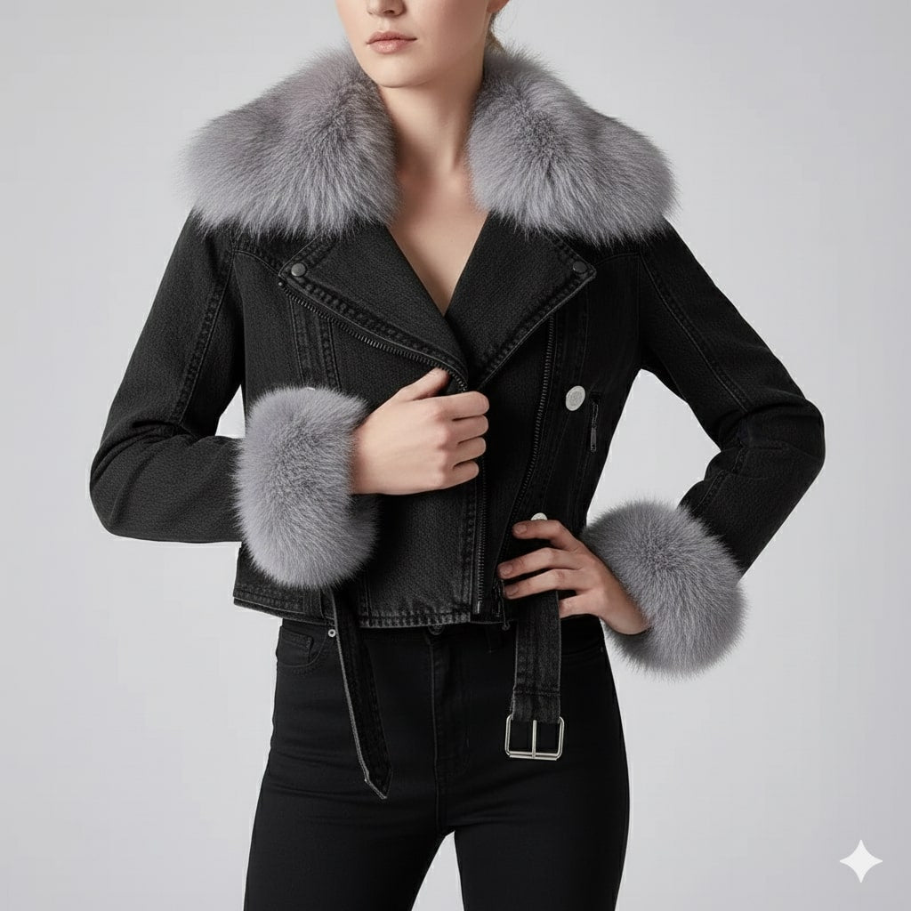 Zara Women's Denim Jacket – Soft Lined Women’s Jacket with Warm Fur Collar & Cuffs