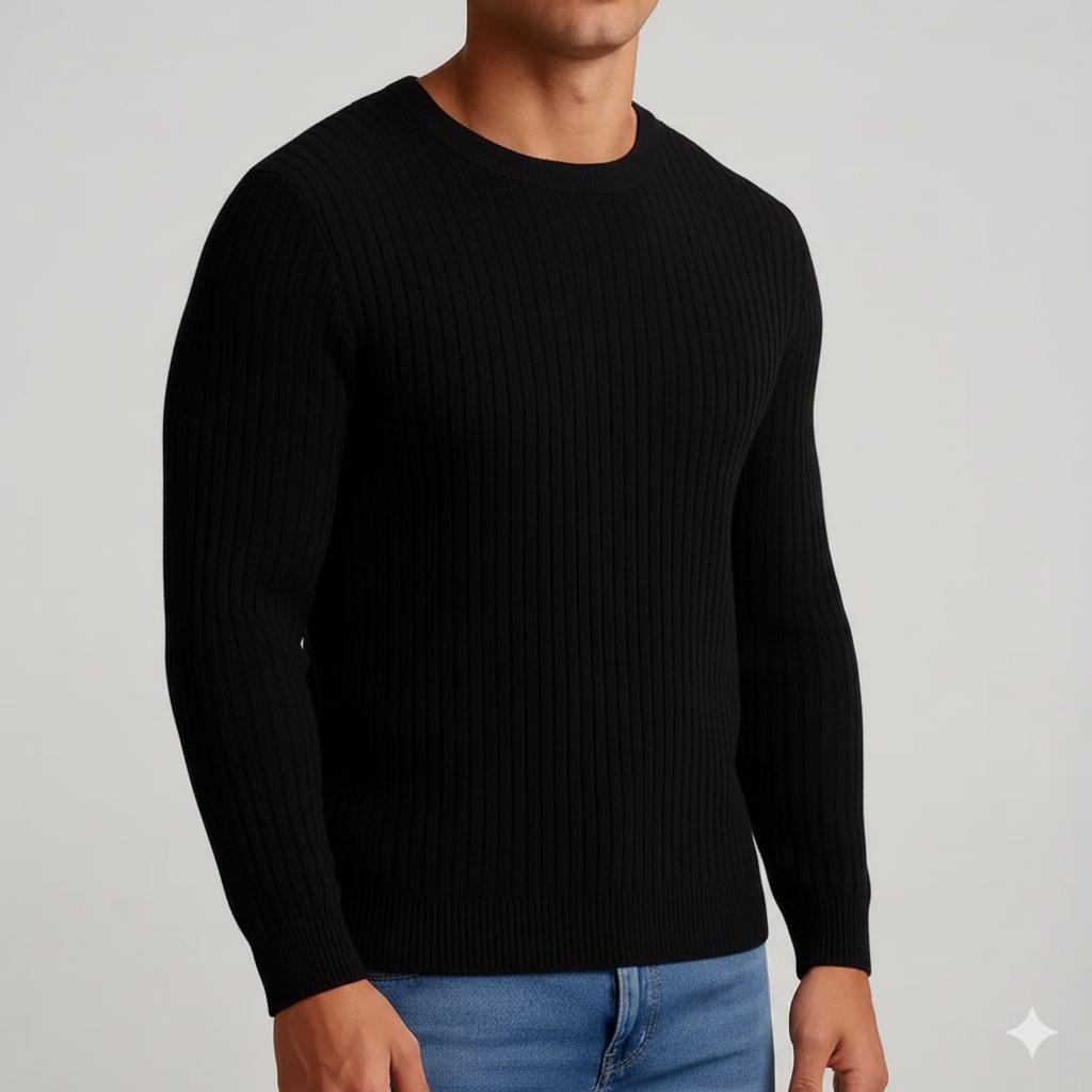 Everett Men’s Merino Wool Sweater – Soft Warm Knit Pullover with Structured Ribbed Collar