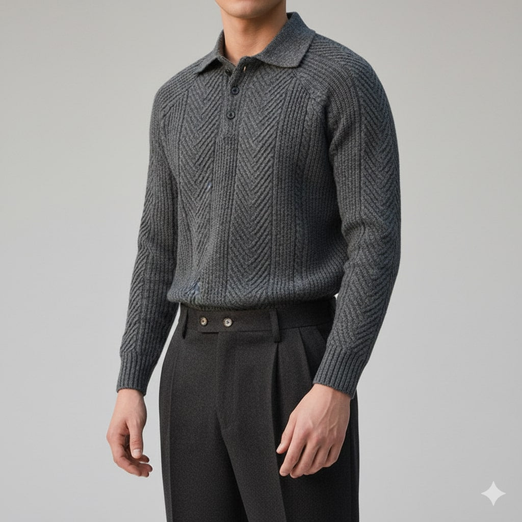 Xavier Men’s Knit Polo Sweater – Wool-Blend Cable Knit Pullover with Tailored Modern Fit