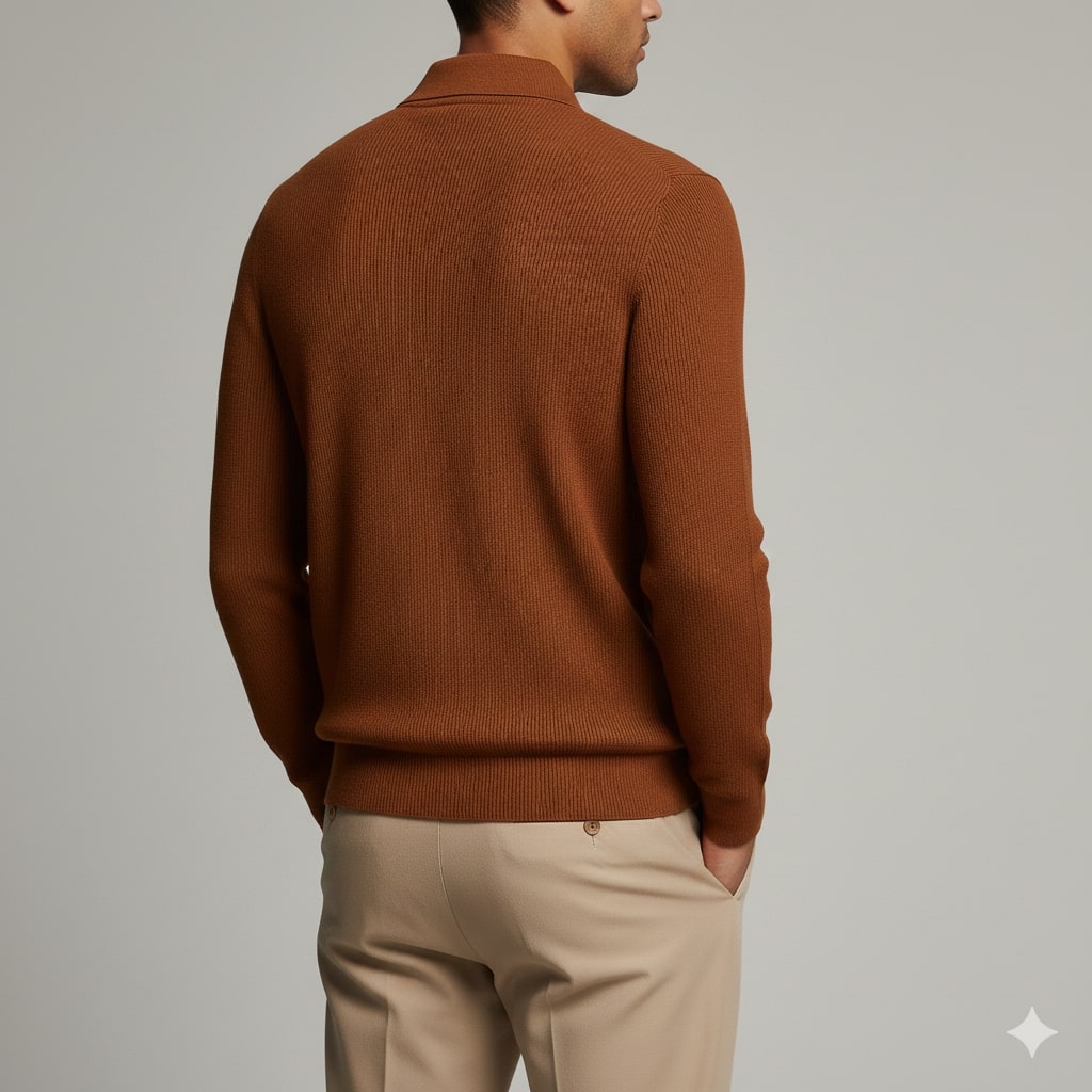 Sergio Men’s Knit Sweater – Waffle Texture Quarter-Zip Polo Shirt