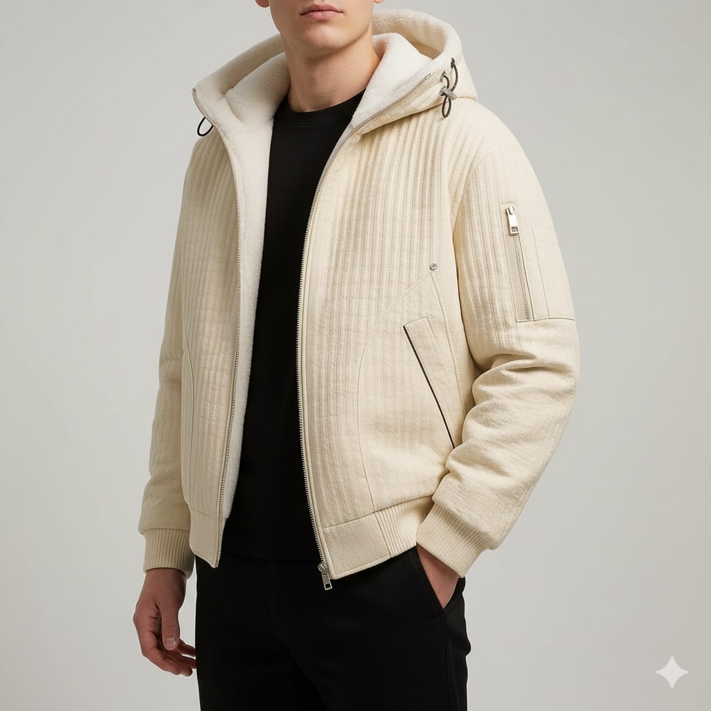 Kamal Men’s Sherpa Hoodie Jacket – Heavyweight Fleece Lined Quilted Zip-Up Jacket