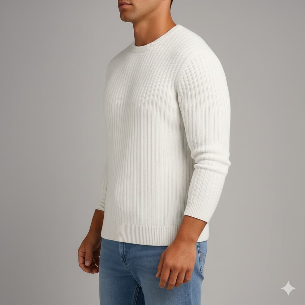 Everett Men’s Merino Wool Sweater – Soft Warm Knit Pullover with Structured Ribbed Collar