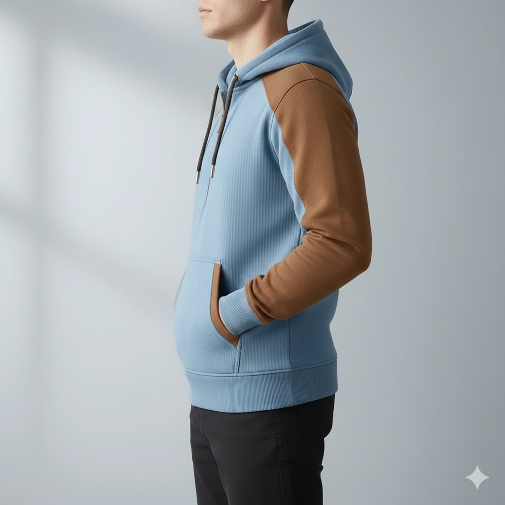 Carlos Men’s Quarter-Zip Hoodie – Corduroy Cotton Blend Sweatshirt with Contrast Panels