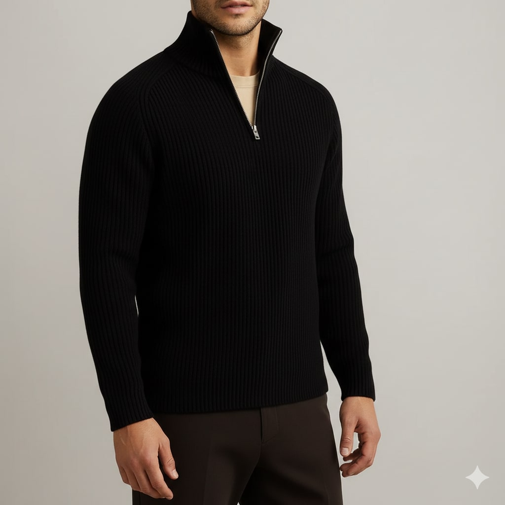 Soren Men’s Turtleneck Sweater – Warm Breathable Wool Knit Pullover with Structured Ribbed Collar