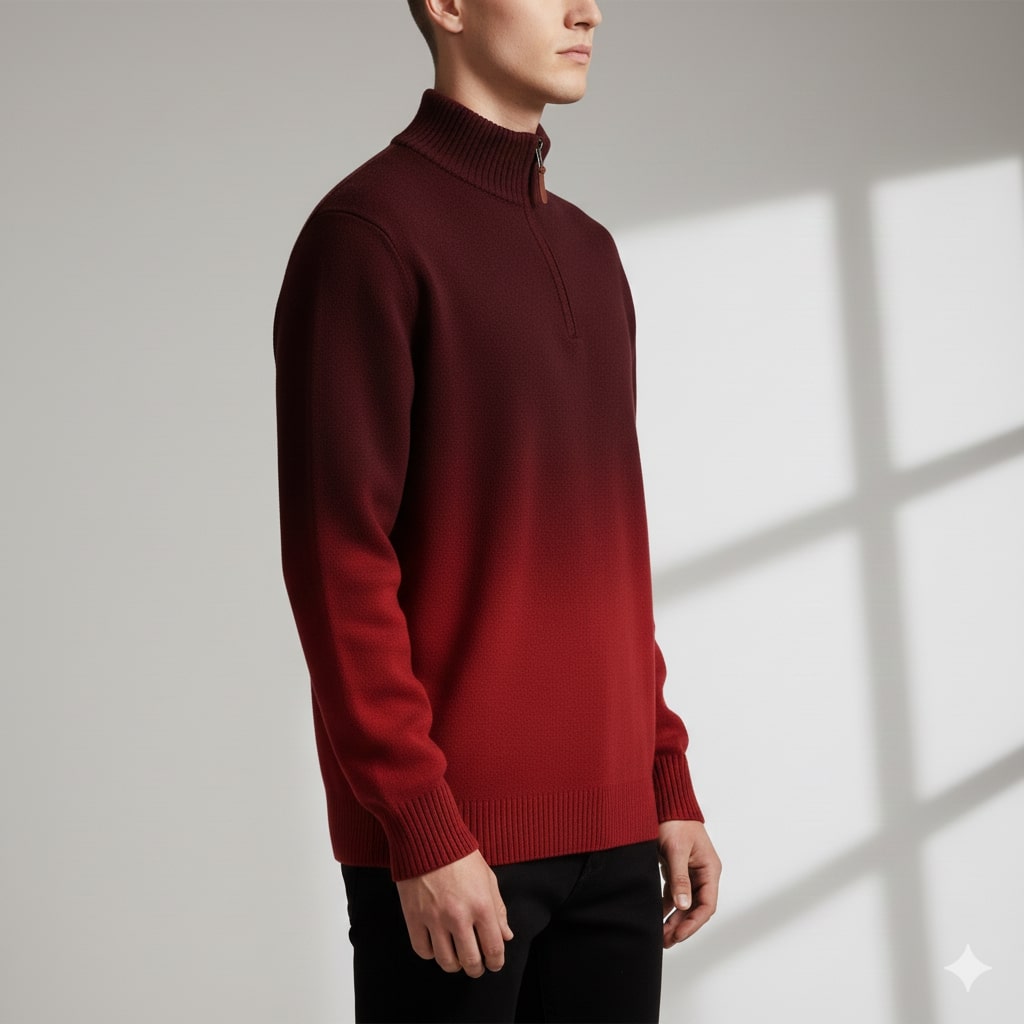 Hugo Men’s Wool Pullover – Gradient Ombre Quarter-Zip Sweater with Tailored Fit
