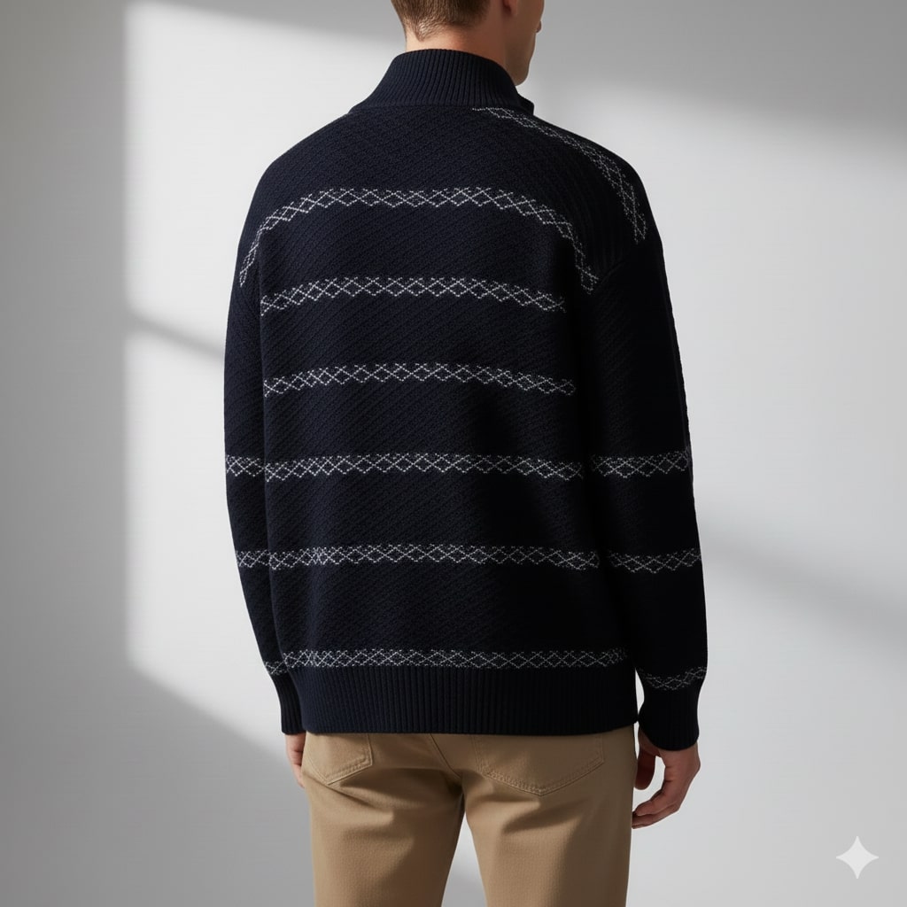 Mateo Men’s Zip-Up Cardigan – Textured Knit Sweater with Structured Stand Collar