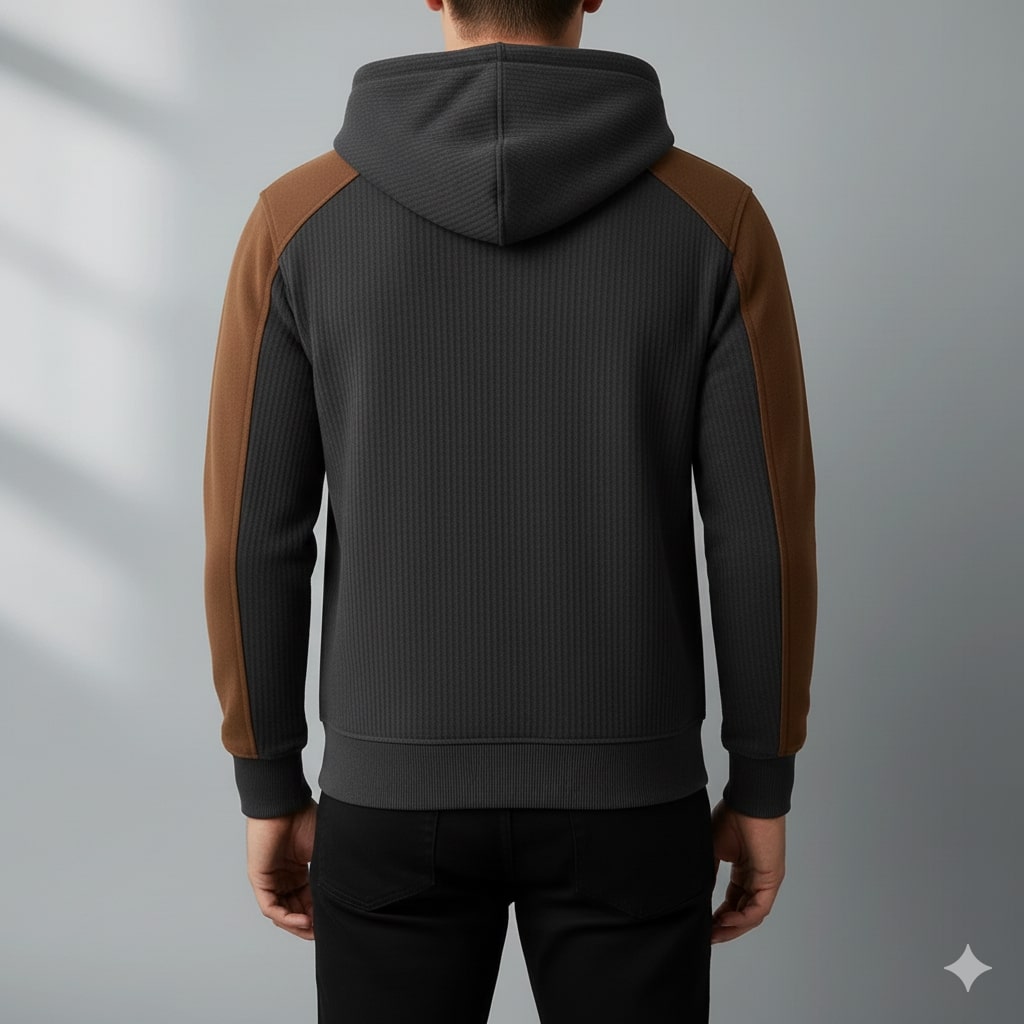 Carlos Men’s Quarter-Zip Hoodie – Corduroy Cotton Blend Sweatshirt with Contrast Panels