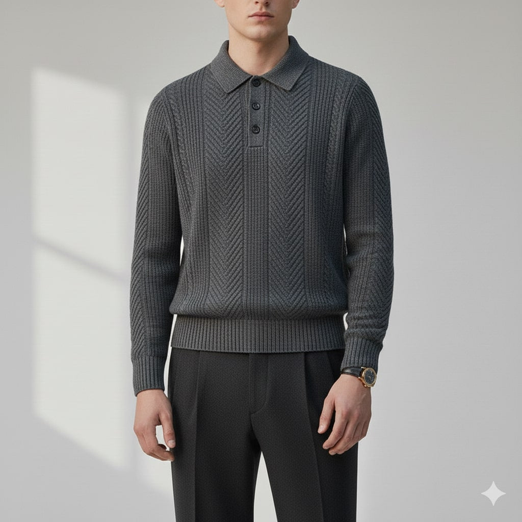 Xavier Men’s Knit Polo Sweater – Wool-Blend Cable Knit Pullover with Tailored Modern Fit
