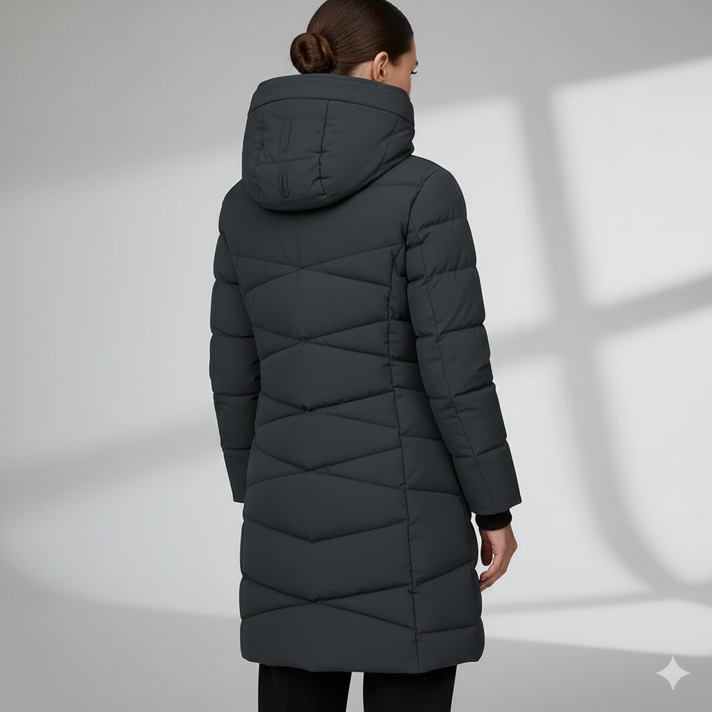 Livia Women’s Long Quilted Coat – Full-Length Warm Winter Jacket with Hood & Plush Lining