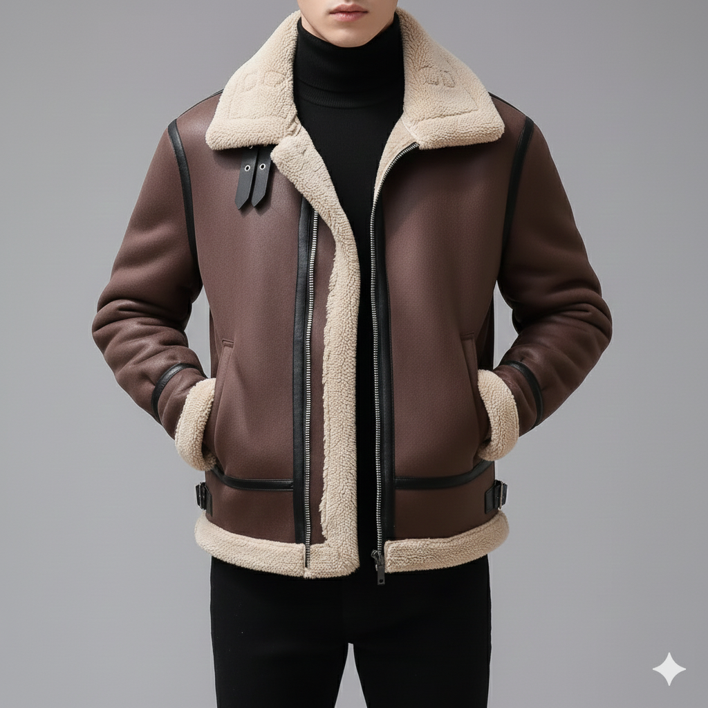 Johan Men’s Leather Jacket – Soft Shearling Lined Zip-Up Jacket