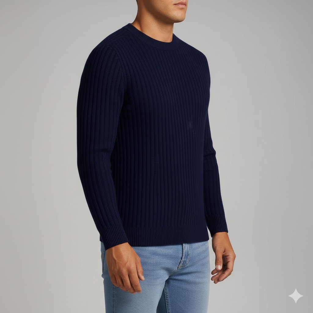 Everett Men’s Merino Wool Sweater – Soft Warm Knit Pullover with Structured Ribbed Collar