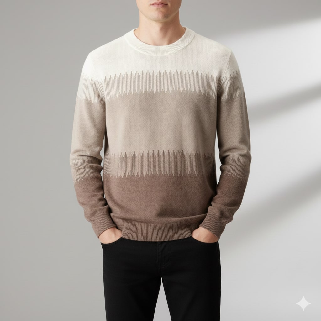 Ibrahim Men’s Wool Sweater – Ultra-Fine Knit with Tonal Gradient & Lightweight Fit Pullover