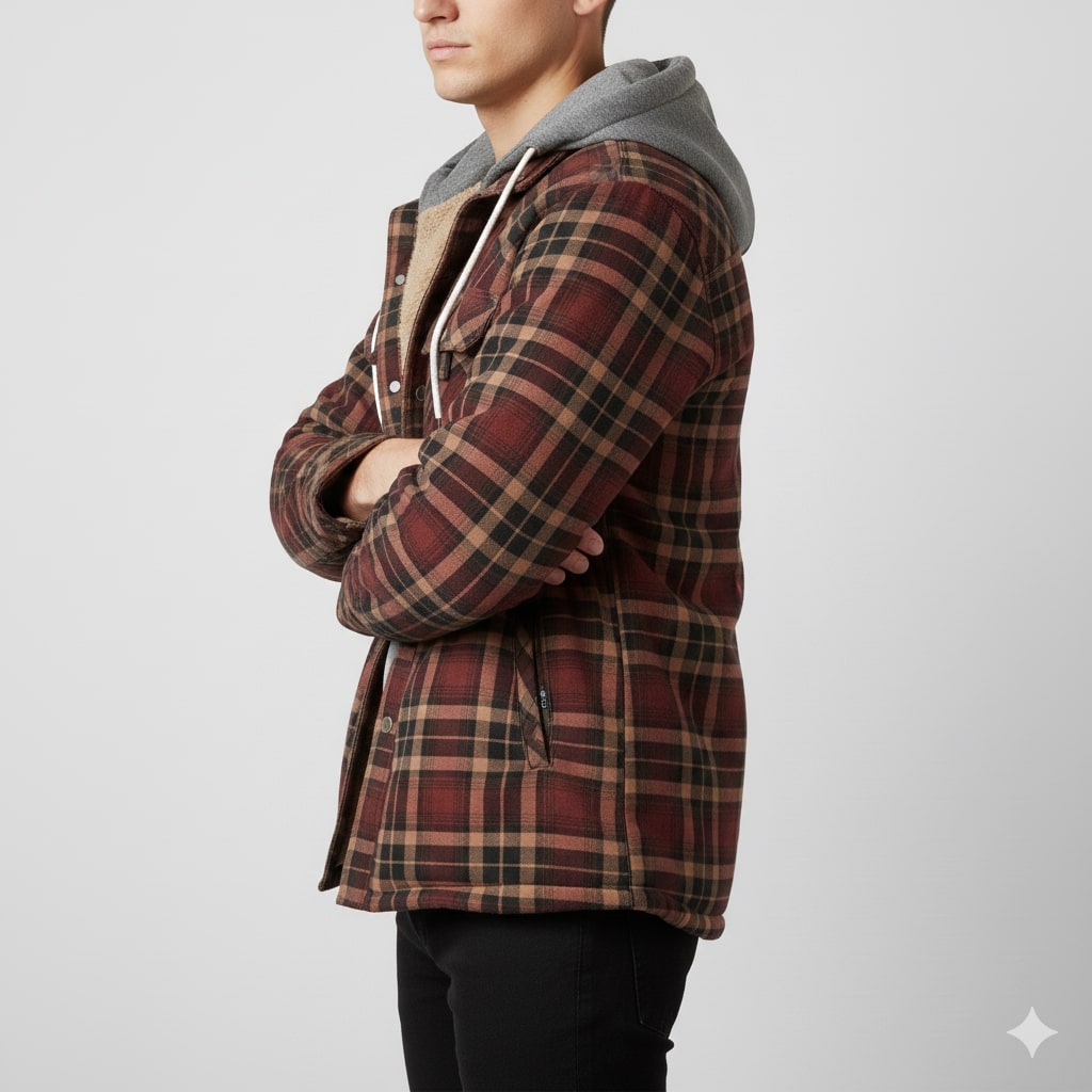 Florent Men’s Hoodie Jacket – Sherpa-Lined Flannel Hoodie for Winter Wear