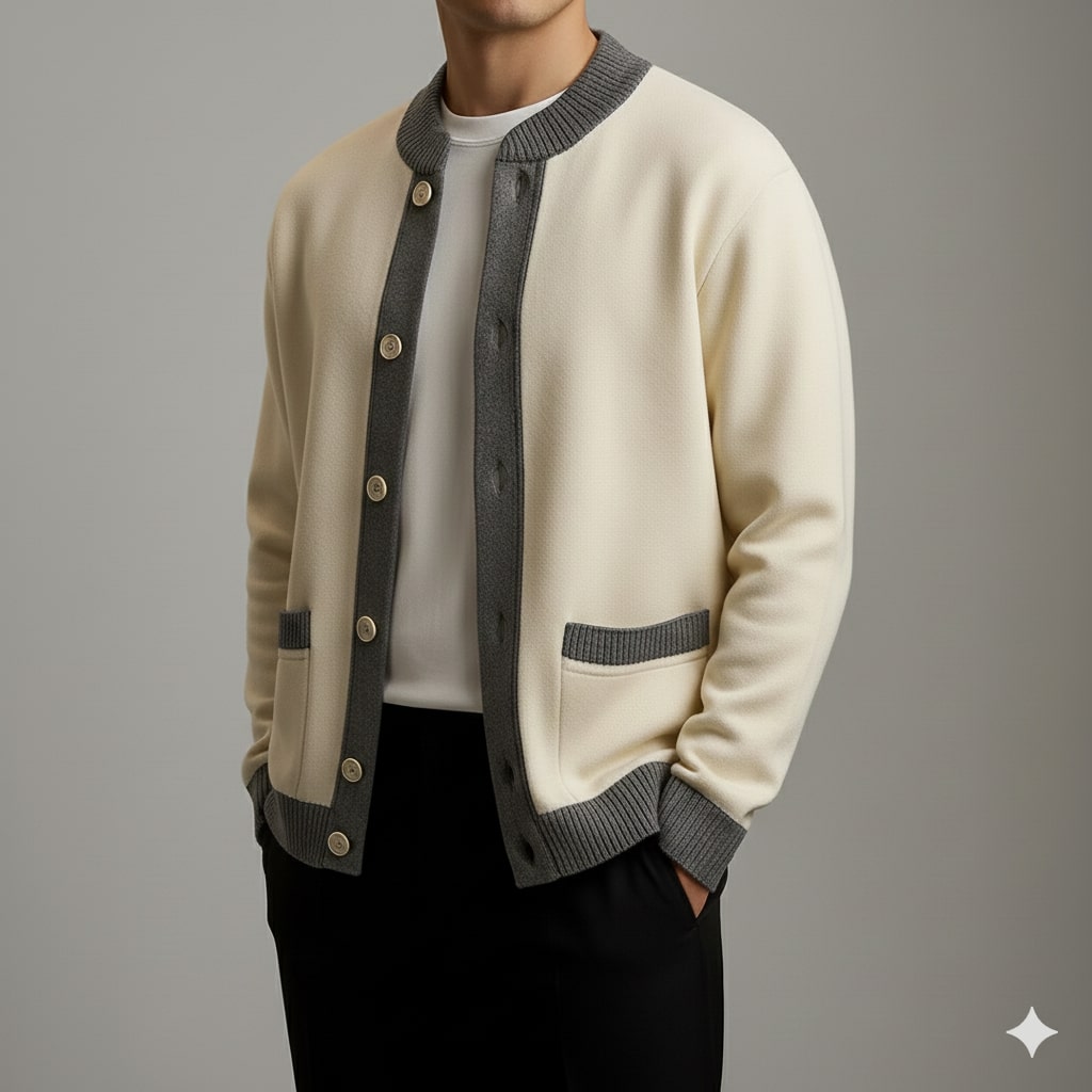 Sergey Men’s Cardigan – Two-Tone Button Placket Knitted Cardigan