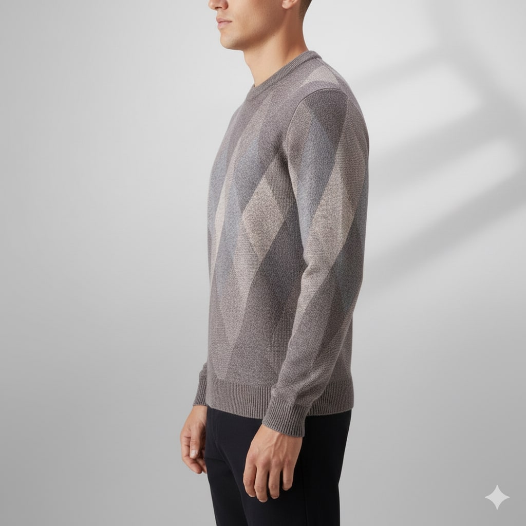Caleb Men’s Knit Sweater – Premium Wool-Blend Argyle Crewneck Pullover