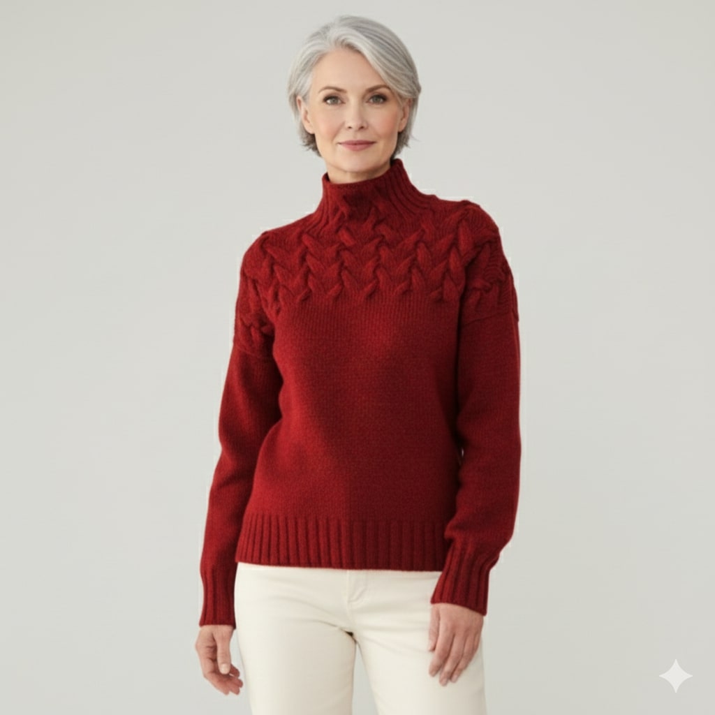 Yara Women’s Knit Jumper – Textured Soft High-Neck Pullover for Autumn