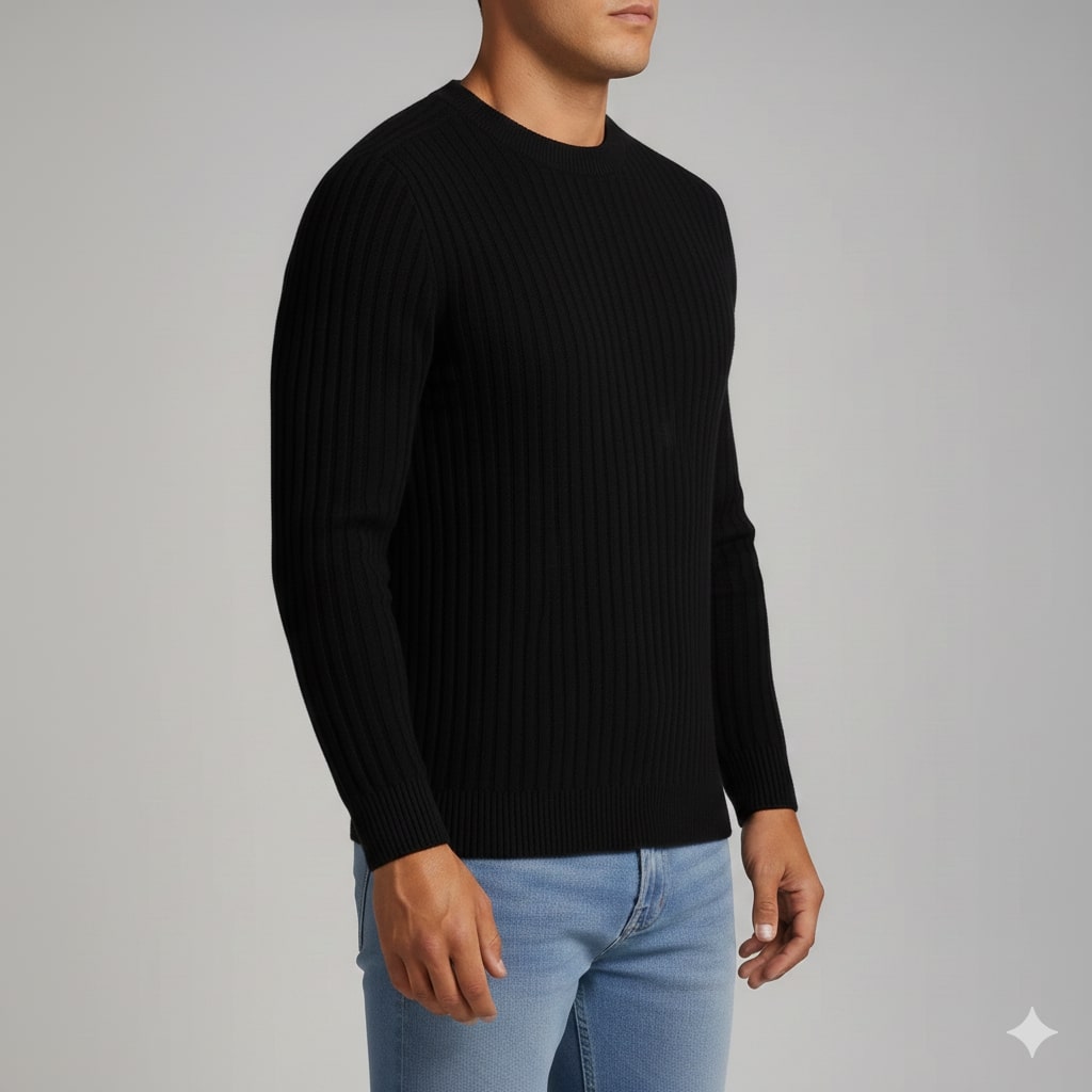 Everett Men’s Merino Wool Sweater – Soft Warm Knit Pullover with Structured Ribbed Collar